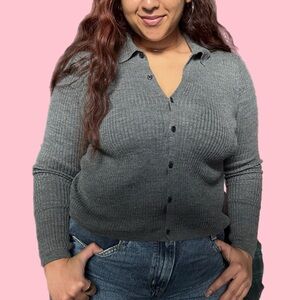 ✨uniqlo ribbed collared cardigan - charcoal grey ✨